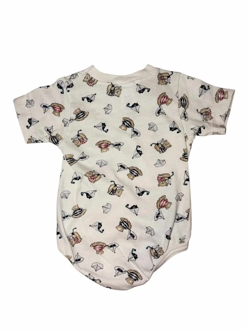 EUC Vintage 90s Carter’s Teddy Bear Print Baby Bodysuit Sailboat Cotton 9-12m